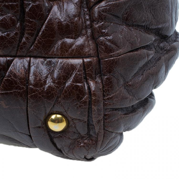 Pre Owned Miu Miu Bruciato Leather Large Matelasse Tote Shoulder Bag