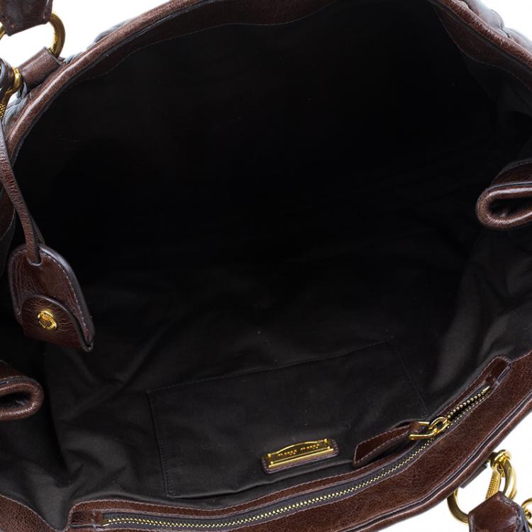 Pre Owned Miu Miu Bruciato Leather Large Matelasse Tote Shoulder Bag