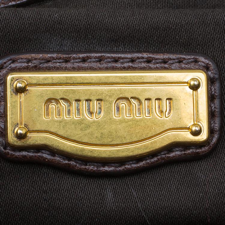 Pre Owned Miu Miu Bruciato Leather Large Matelasse Tote Shoulder Bag