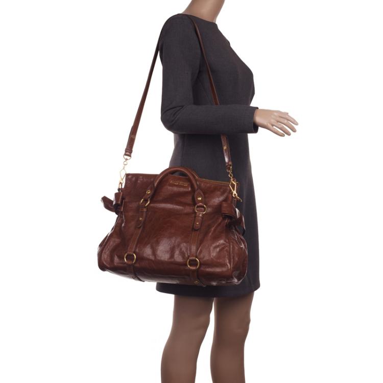 Miu Miu Brown Vitello Lux Leather Bow Bag