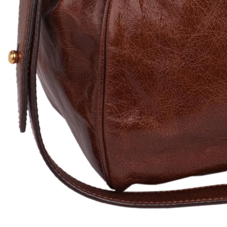 Pre Owned Miu Miu Dark Brown Vitello Lux Leather Bow Top Handle Bag