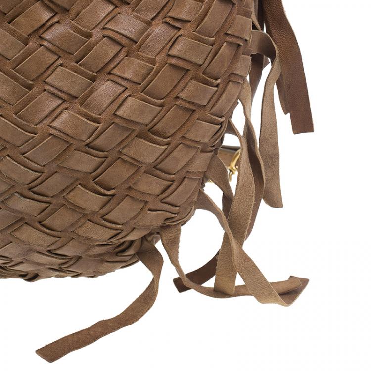 Pre Owned Miu Miu Brown Woven leather Fringe Hobo