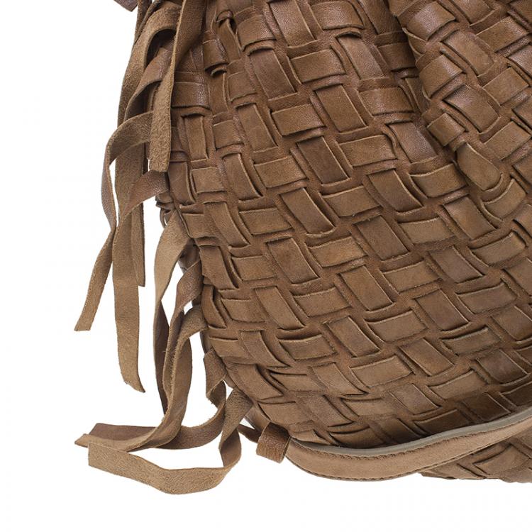 Pre Owned Miu Miu Brown Woven leather Fringe Hobo