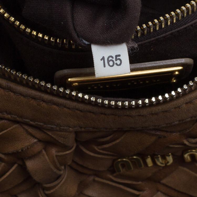 Pre Owned Miu Miu Brown Woven leather Fringe Hobo