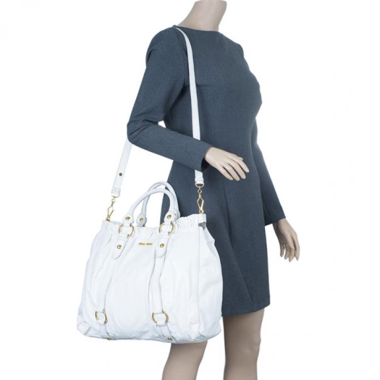 Pre Owned Miu Miu Vitello Luxe Ruched Leather Tote