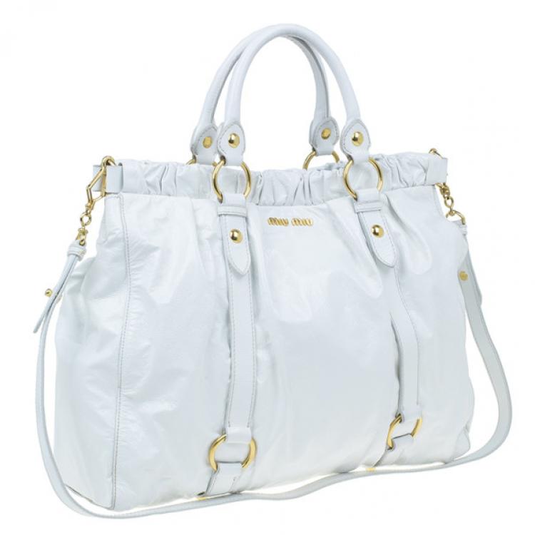 Pre Owned Miu Miu Vitello Luxe Ruched Leather Tote