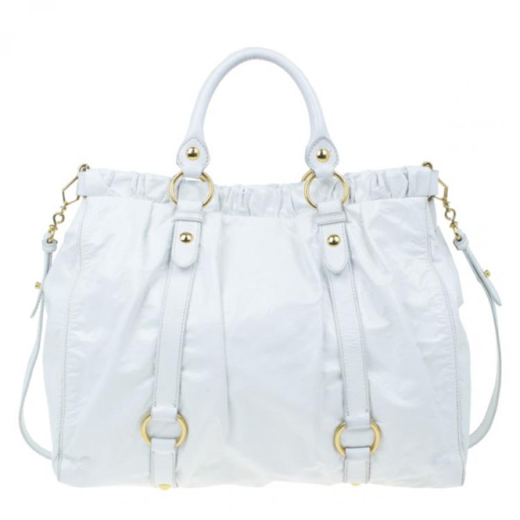 Pre Owned Miu Miu Vitello Luxe Ruched Leather Tote