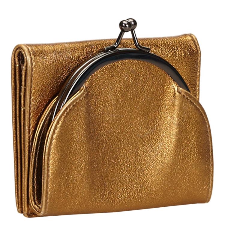 Pre Owned Miu Miu Gold Metallic Leather Coin Purse Wallet
