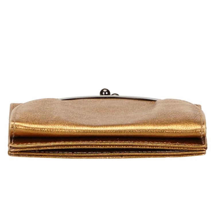 Pre Owned Miu Miu Gold Metallic Leather Coin Purse Wallet