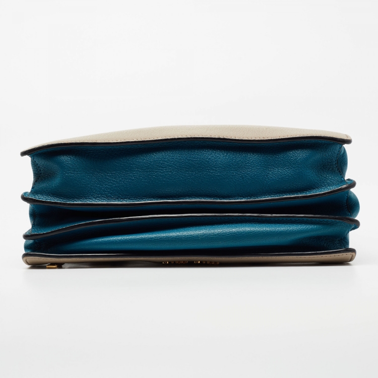 Pre Owned Miu Miu Beige/Blue Madras Leather Medium Tote