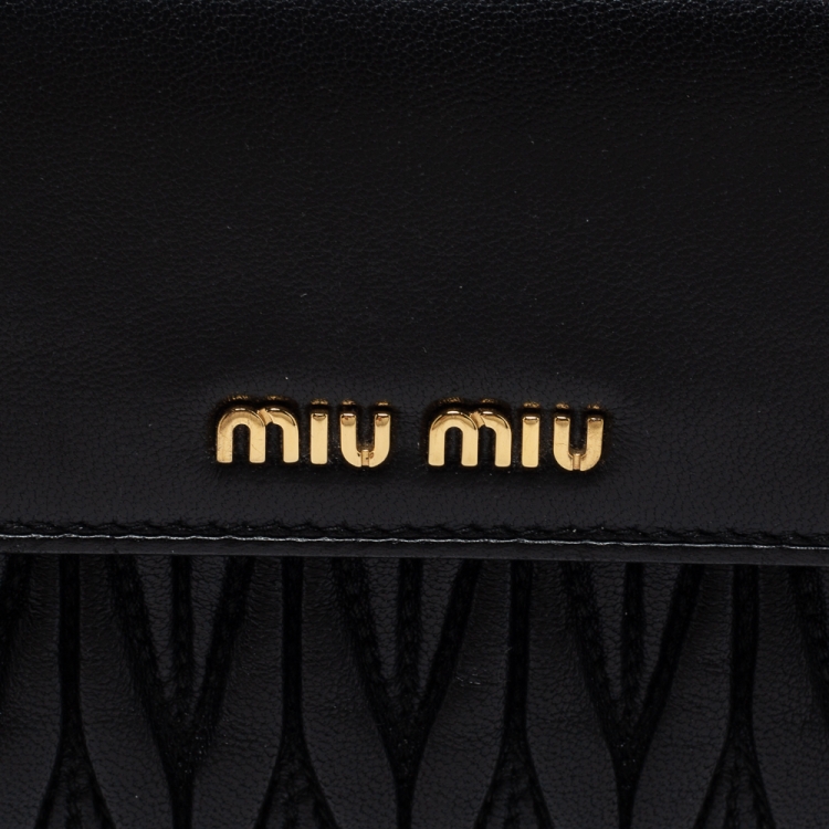Pre Owned Miu Miu Black Matelasse Leather Flap Compact Wallet