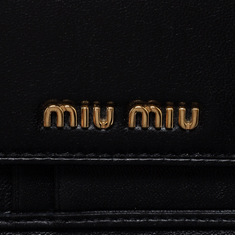 Pre Owned Miu Miu Black Matelasse Leather Flap Compact Wallet