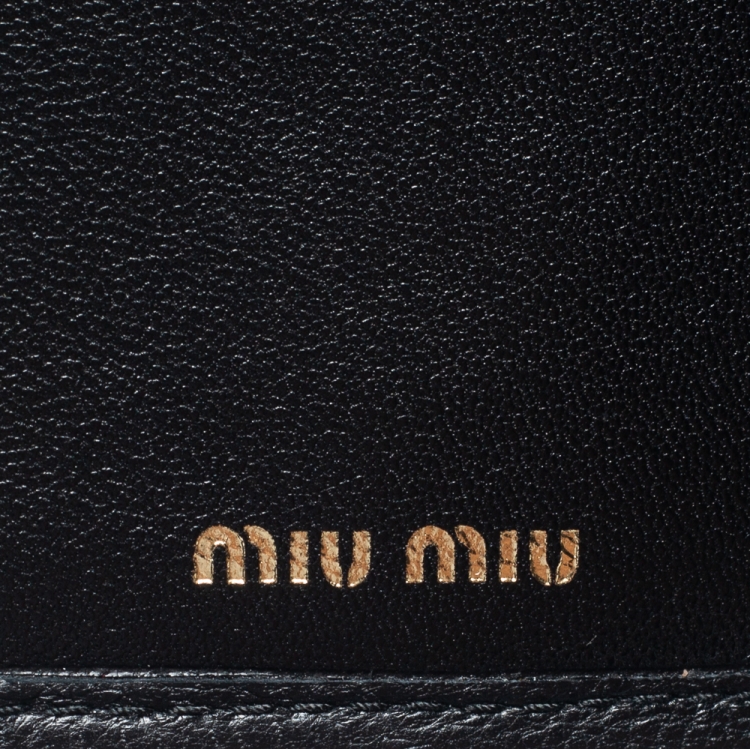 Pre Owned Miu Miu Black Matelasse Leather Flap Compact Wallet