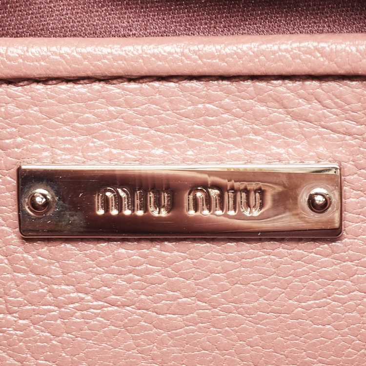 Pre Owned Miu Miu Pink Leather Madras Top Handle Bag
