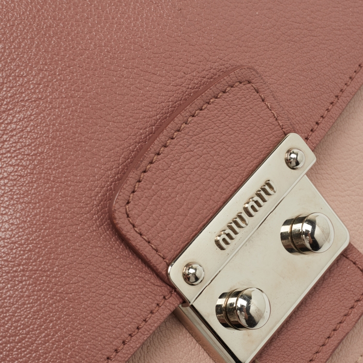 Pre Owned Miu Miu Pink Leather Madras Top Handle Bag