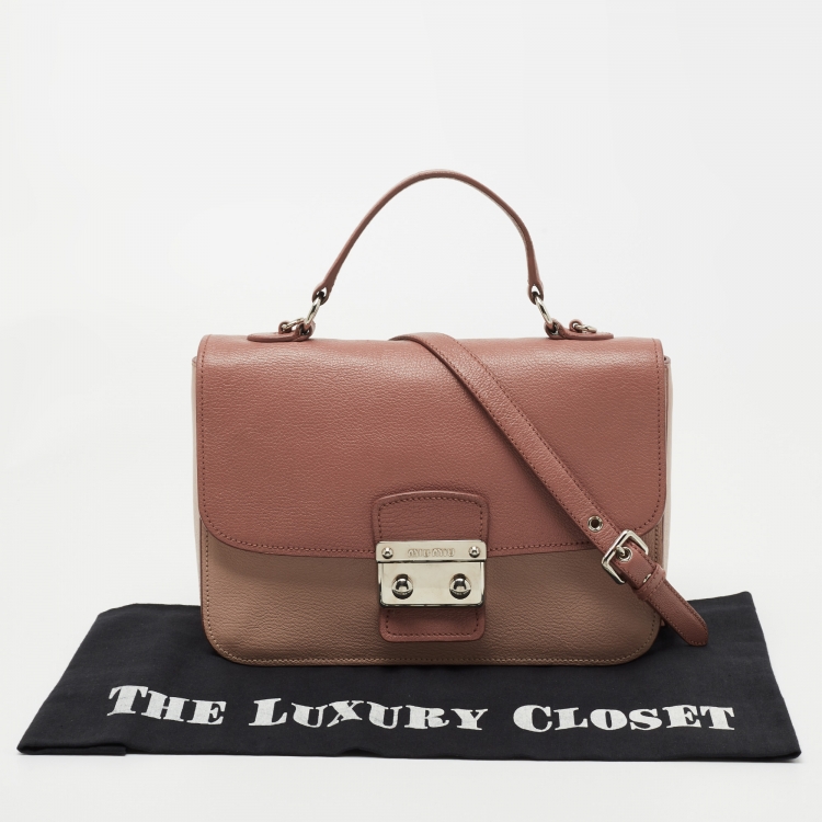 Pre Owned Miu Miu Pink Leather Madras Top Handle Bag