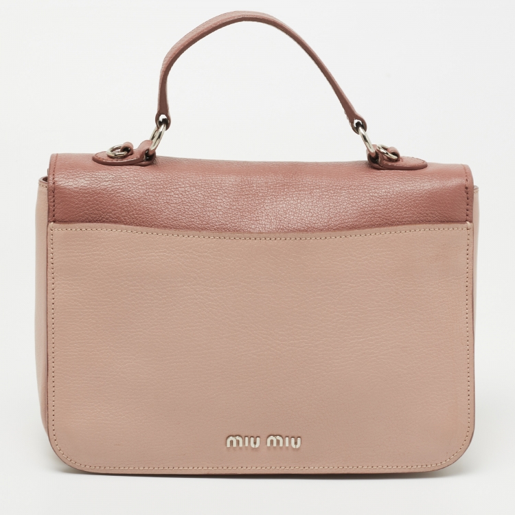 Pre Owned Miu Miu Pink Leather Madras Top Handle Bag