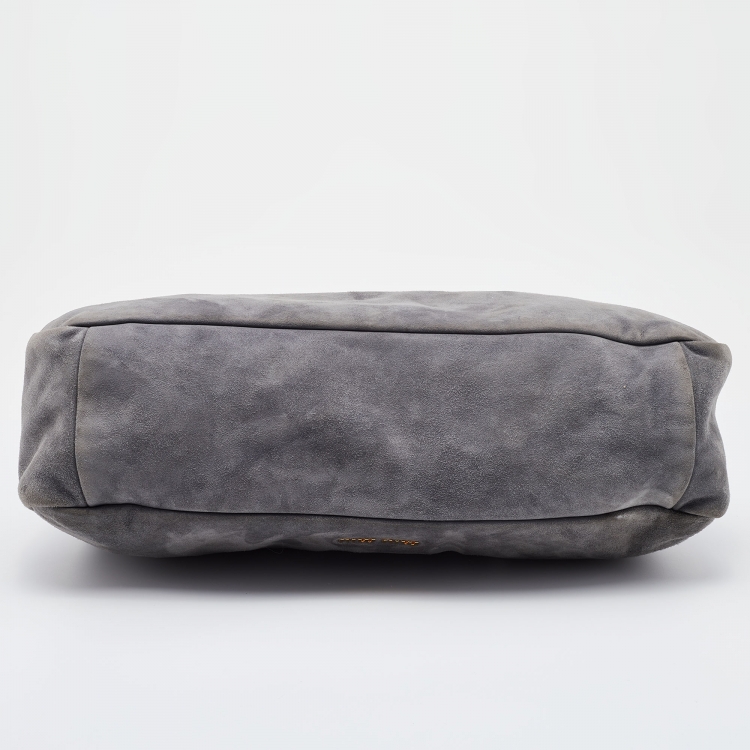 Pre Owned Miu Miu Grey Suede Oversized Kiss Lock Clutch