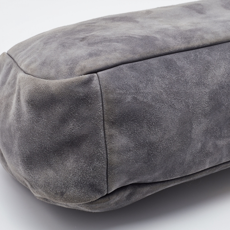 Pre Owned Miu Miu Grey Suede Oversized Kiss Lock Clutch