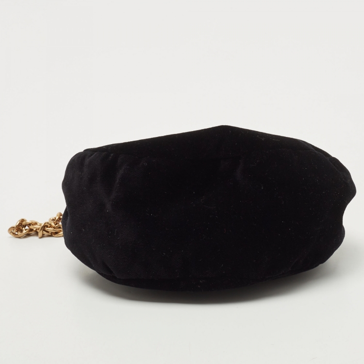 Pre Owned Miu Miu Black Velvet Tassel And Eyelet Embellished Studded Frame Chain Clutch 