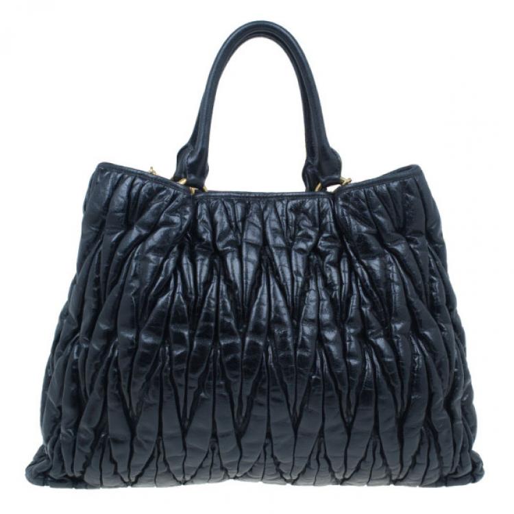 Pre Owned Miu Miu Black Matelasse Large Shopping Tote