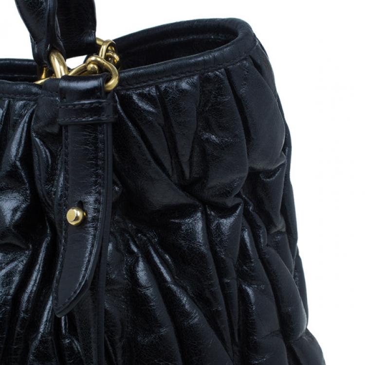 Pre Owned Miu Miu Black Matelasse Large Shopping Tote