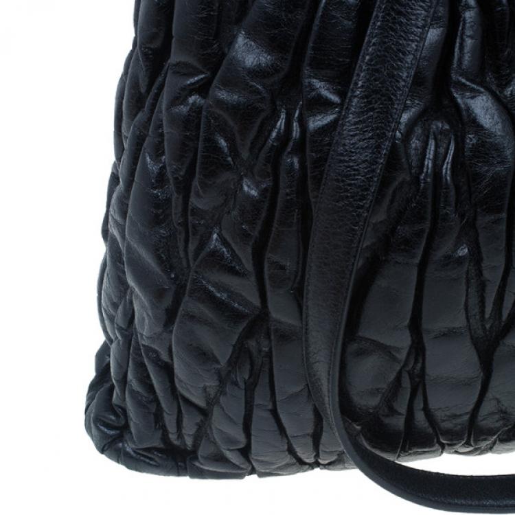 Pre Owned Miu Miu Black Matelasse Large Shopping Tote