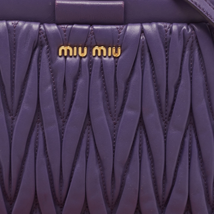 Pre Owned Miu Miu Purple Matelassé Leather Frame Clutch Bag