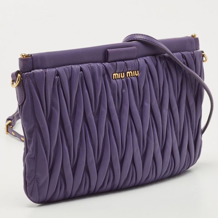 Pre Owned Miu Miu Purple Matelassé Leather Frame Clutch Bag