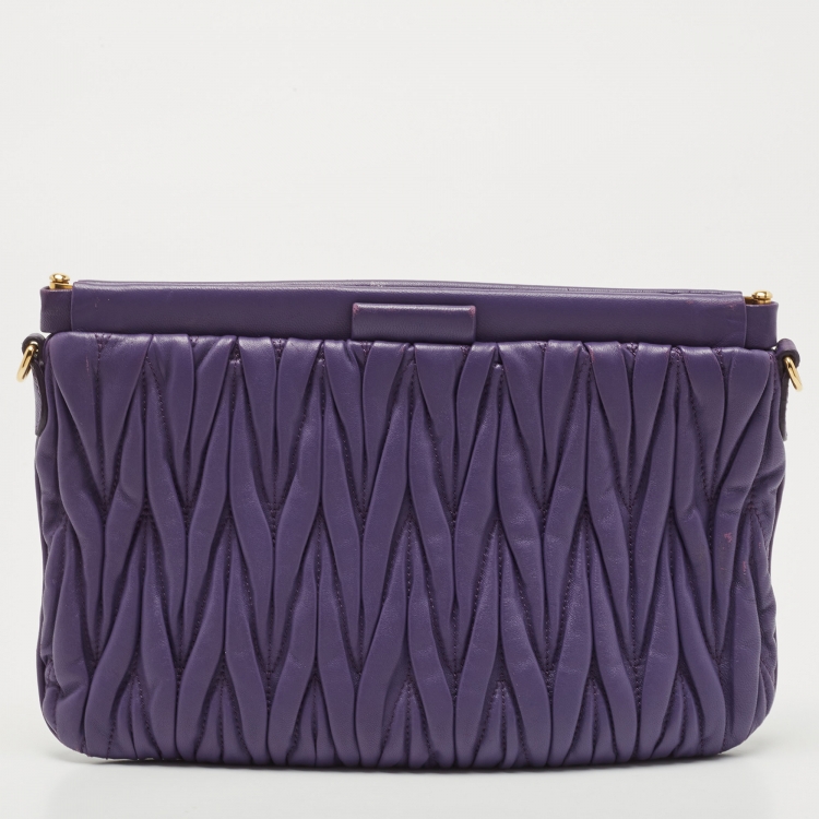 Pre Owned Miu Miu Purple Matelassé Leather Frame Clutch Bag