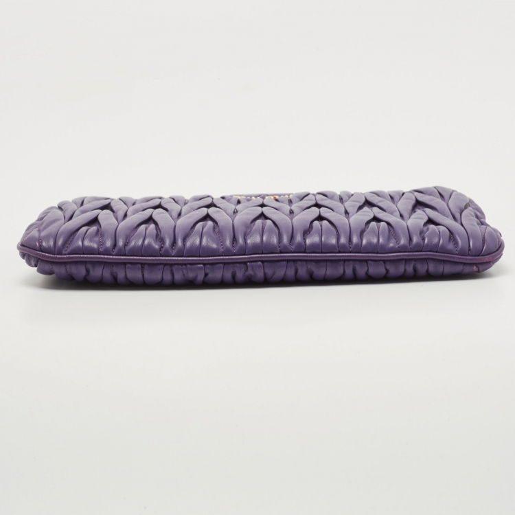 Pre Owned Miu Miu Purple Matelassé Leather Frame Clutch Bag
