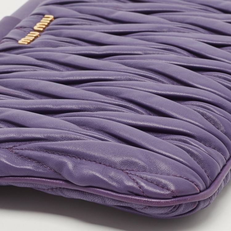 Pre Owned Miu Miu Purple Matelassé Leather Frame Clutch Bag