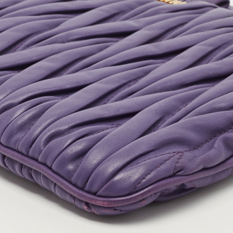 Pre Owned Miu Miu Purple Matelassé Leather Frame Clutch Bag