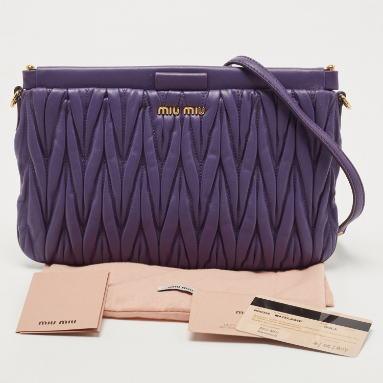 Pre Owned Miu Miu Purple Matelassé Leather Frame Clutch Bag