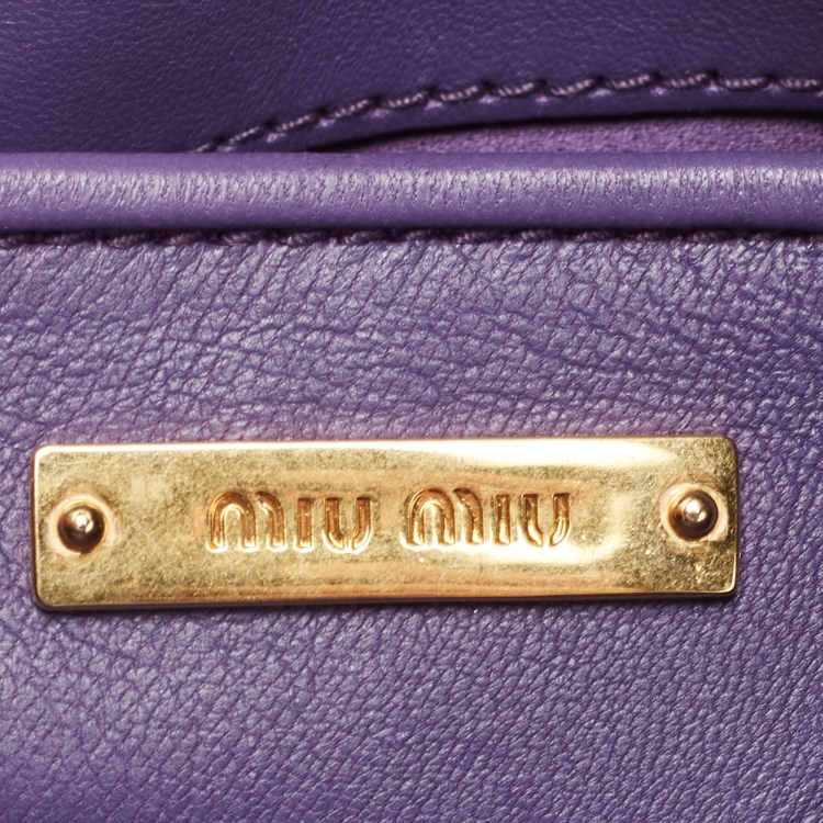 Pre Owned Miu Miu Purple Matelassé Leather Frame Clutch Bag