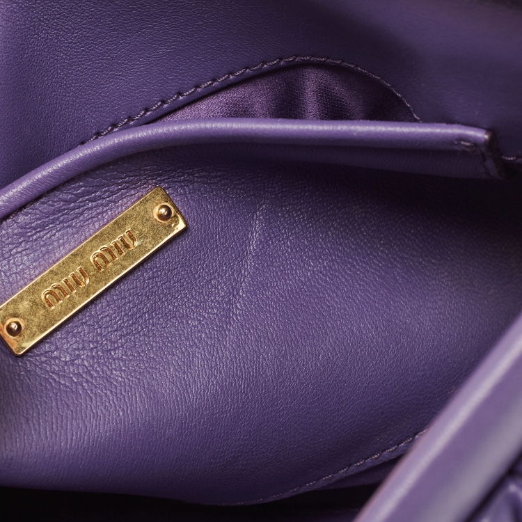 Pre Owned Miu Miu Purple Matelassé Leather Frame Clutch Bag