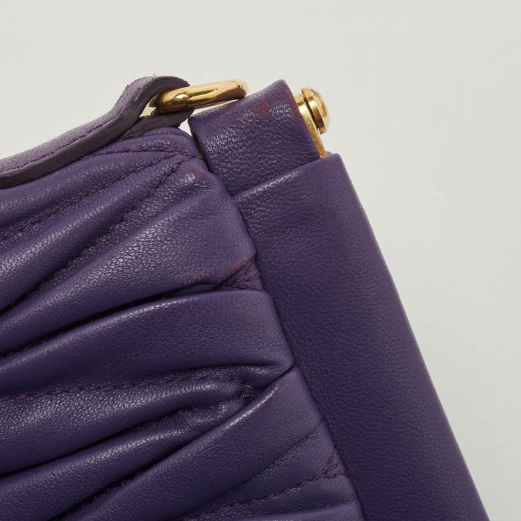 Pre Owned Miu Miu Purple Matelassé Leather Frame Clutch Bag