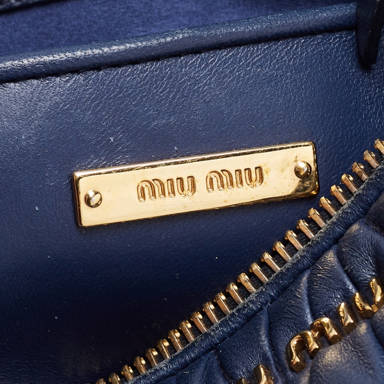 Pre Owned Miu Miu Navy Blue Matalasse Leather Clutch Crossbody Bag
