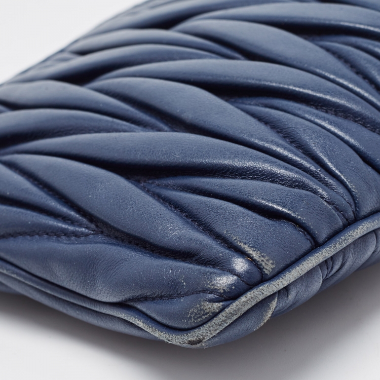 Pre Owned Miu Miu Navy Blue Matalasse Leather Clutch Crossbody Bag