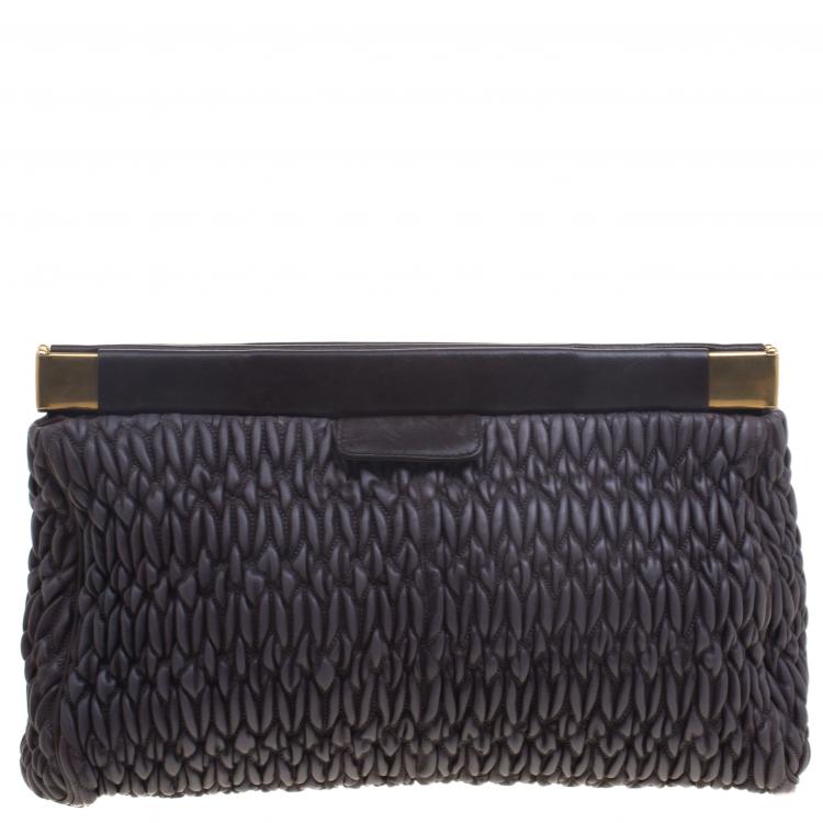 Pre Owned Miu Miu Dark Grey Matelasse Leather Frame Clutch
