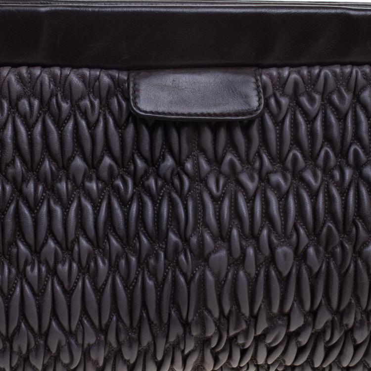 Pre Owned Miu Miu Dark Grey Matelasse Leather Frame Clutch