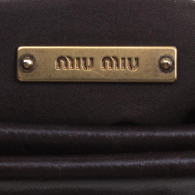 Pre Owned Miu Miu Dark Grey Matelasse Leather Frame Clutch
