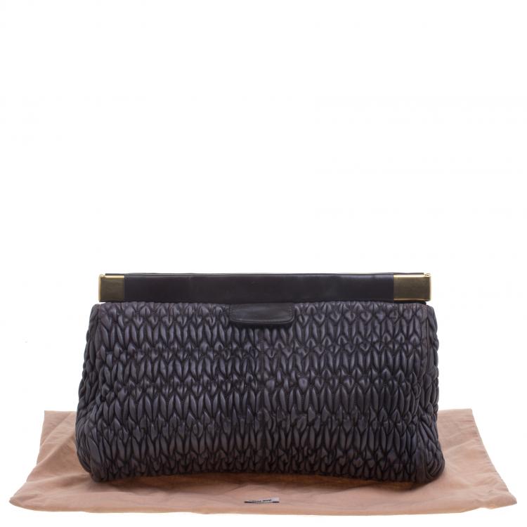 Pre Owned Miu Miu Dark Grey Matelasse Leather Frame Clutch