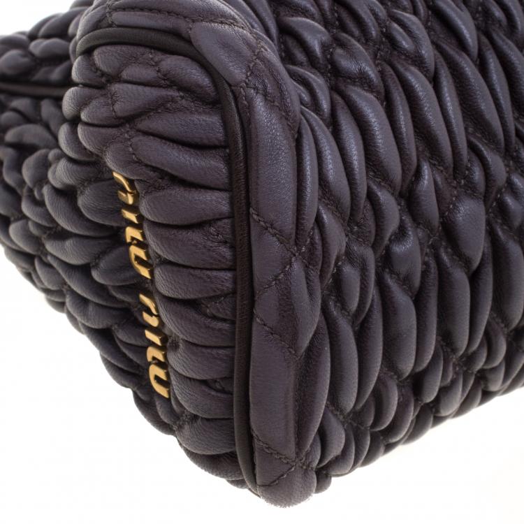 Pre Owned Miu Miu Dark Grey Matelasse Leather Frame Clutch