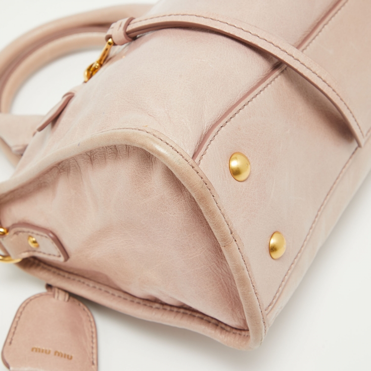 Pre Owned Miu Miu Light Pink Vitello Shine Leather Bauletto Satchel