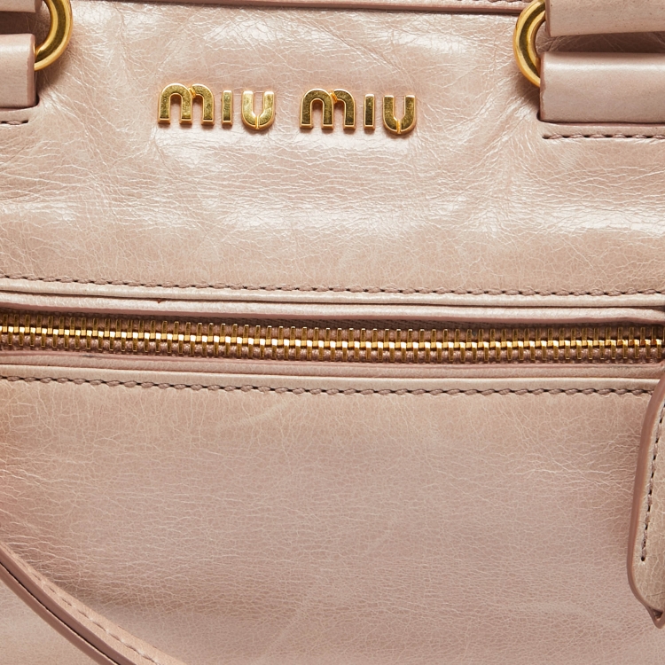 Pre Owned Miu Miu Light Pink Vitello Shine Leather Bauletto Satchel