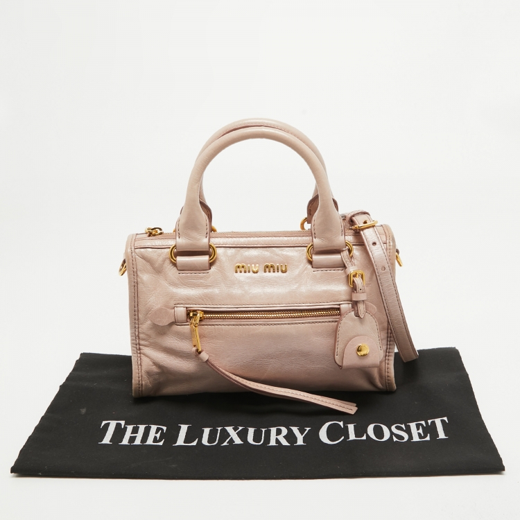 Pre Owned Miu Miu Light Pink Vitello Shine Leather Bauletto Satchel