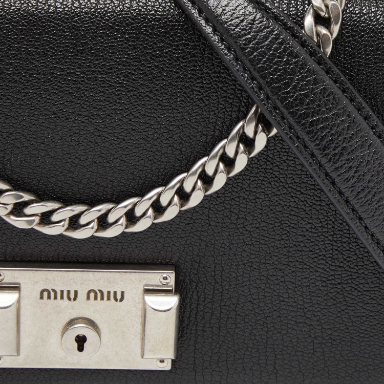 Pre Owned Miu Miu Black Madras Leather Flap Crossbody Bag