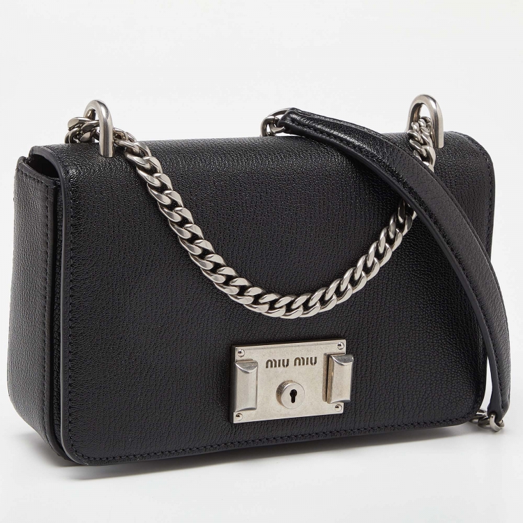 Pre Owned Miu Miu Black Madras Leather Flap Crossbody Bag