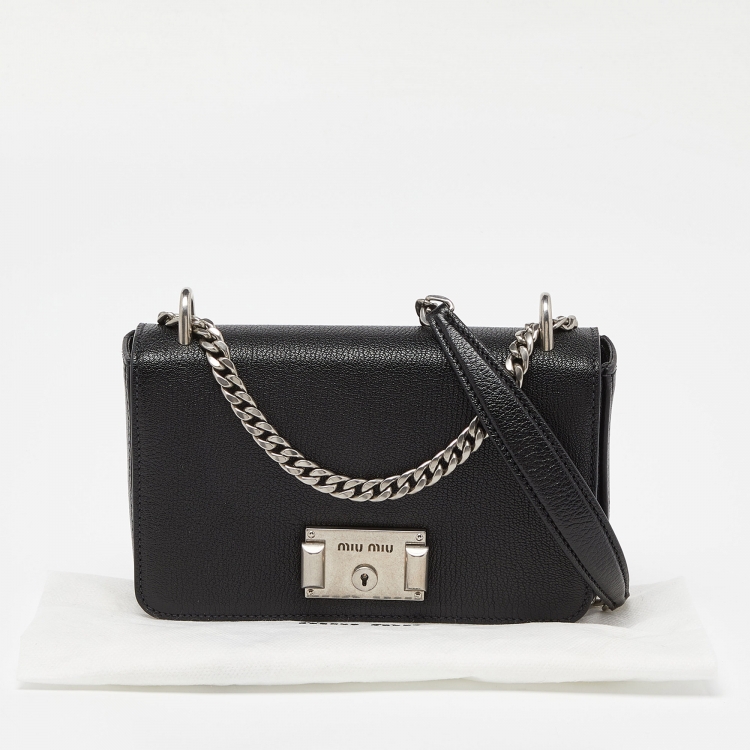Pre Owned Miu Miu Black Madras Leather Flap Crossbody Bag